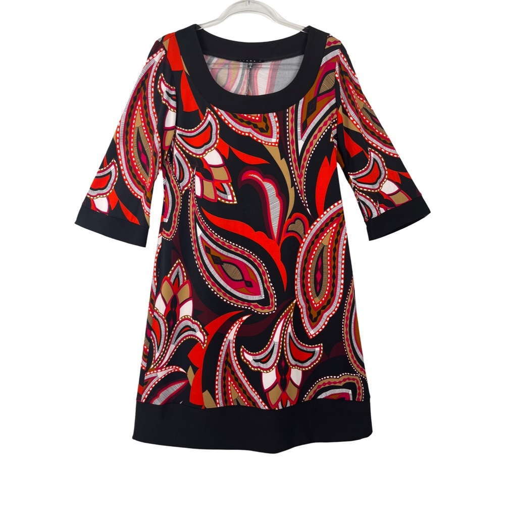 Tiana B. Black & Multicolor Abstract 3/4 Sleeve Shift Dress | S